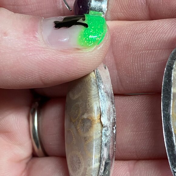 Amethyst and Coral Fossil Earrings Stone Crystal Jewelry - IMPERFECT DISCOUNT - Picture 6 of 8